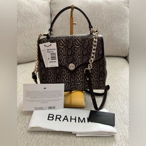 Brahmin Rene Satchel Espresso Caswell Python Embossed Leather NWT $395